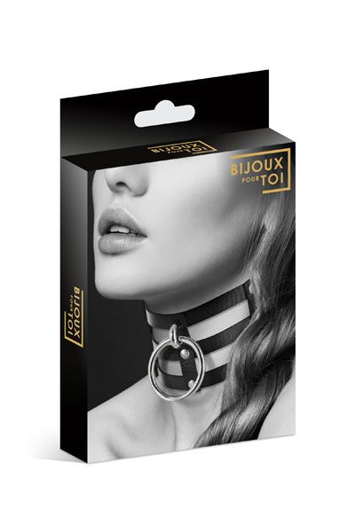 Чёрный тройной чокер с большим кольцом - Bijoux Pour Toi - купить с доставкой в Мытищах