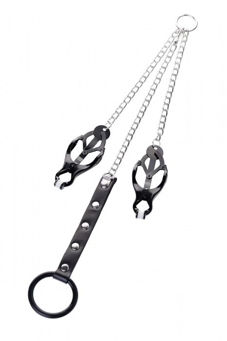 Черно-серебристые зажимы для сосков с кольцом для пениса TOYFA Metal - ToyFa - купить с доставкой в Мытищах