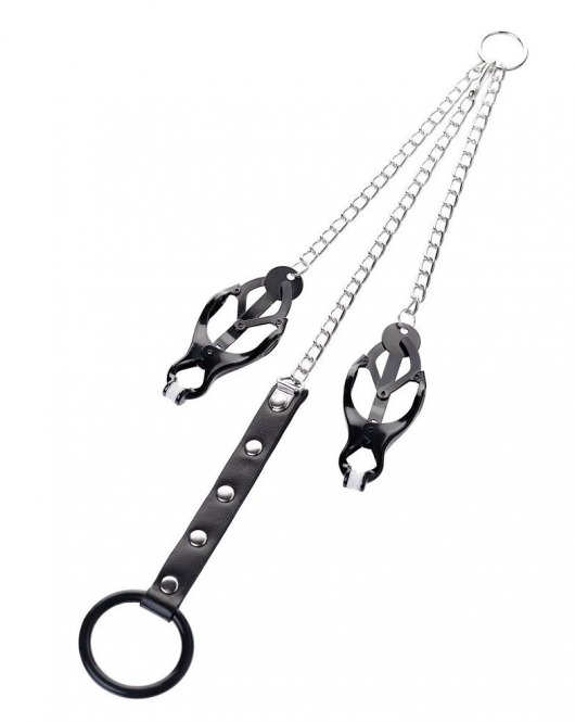 Черно-серебристые зажимы для сосков с кольцом для пениса TOYFA Metal - ToyFa - купить с доставкой в Мытищах