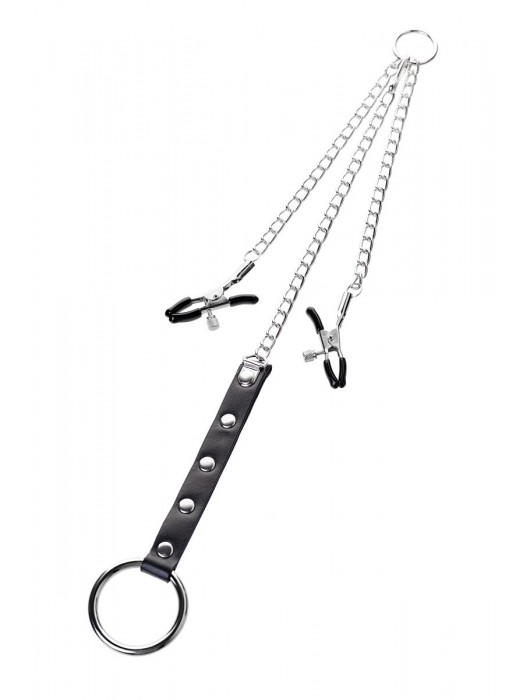 Серебристо-чёрные зажимы для сосков с кольцом для пениса TOYFA Metal - ToyFa - купить с доставкой в Мытищах